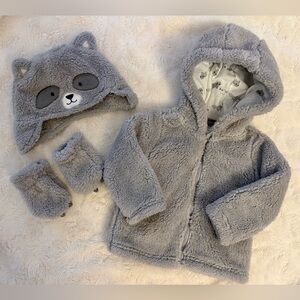 •Carter’s• 6-9m| Raccoon Fleece Jacket, Hat, & Gloves